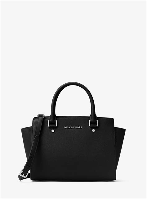 michael michael kors selma medium saffiano leather satchel 298.00|Michael Kors saffiano bag black.